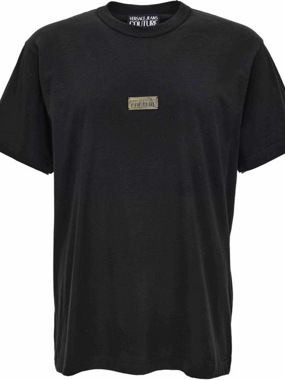 Versace Black Short Sleeve Tee with Small Logo metal Plaque New missing tags
